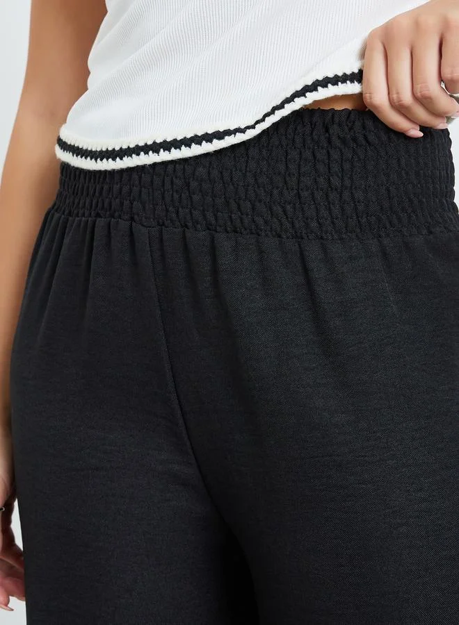 Take Two Women Black Smocked Waist Oversized Fit Pants